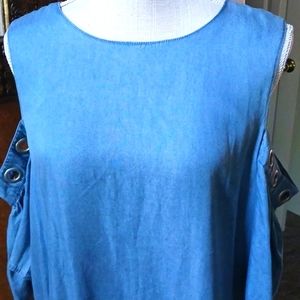UNIQUE Blue Jean Cold Shoulder Top